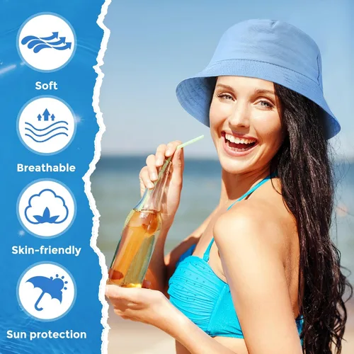 Vista 6 de Zhanmai Paquete de 24 sombreros de pescador para mujer, sombreros de verano para viajes a la playa, sombreros de pesca al aire libre, unisex, gorro