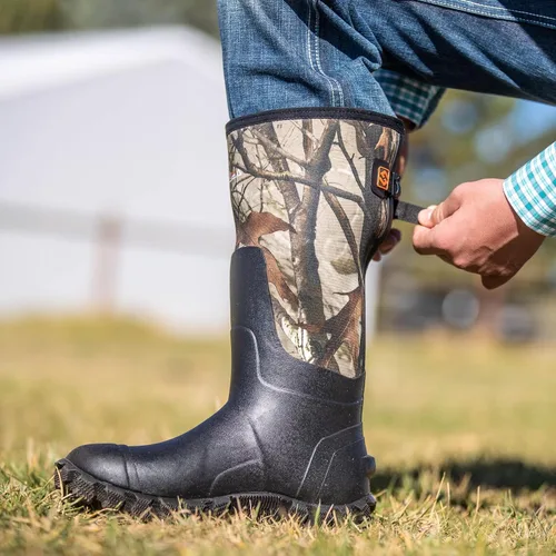 Vista 5 de HISEA Botas de lluvia mejoradas para hombre, botas de goma de neopreno aisladas impermeables con vástago de acero, botas de trabajo duraderas