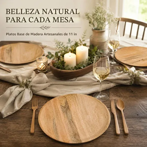 Vista 4 de Alpha Living Home - Juego de 4 platos de carga de madera natural