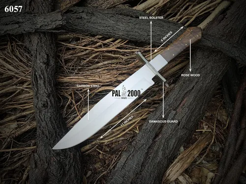 Vista 7 de PAL 2000 KNIVES Cuchillo Bowie hecho a mano de acero al carbono de 17 pulgadas - mango de madera rosa con funda 6057