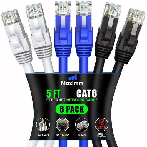 Vista 36 de Maximm Cable Ethernet Cat 6 de 0.6 pies (paquete de 6) – Cable LAN de alta velocidad, cable de Internet, cable de conexión y cable de red – UTP