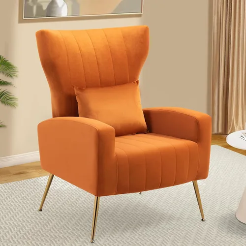 Vista 22 de ZJhome Sillas Modernas para Sala de Estar de Terciopelo Silla de Acento Sillón con Almohada Lumbar, Sillas de Dormitorio de Respaldo Alto Silla