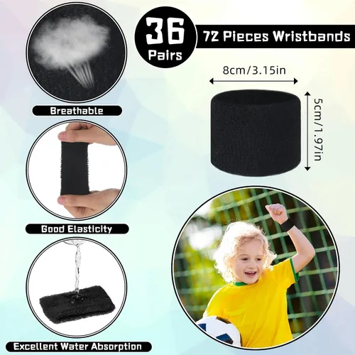 Vista 2 de Lounsweer Muñequeras a granel para niños y adultos, bandas de sudor deportivas, pulseras atléticas de neón para fútbol, baloncesto, tenis, correr