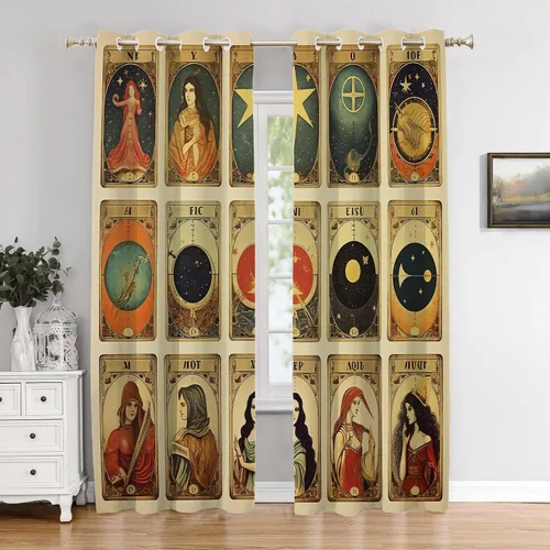 Vista 88 de Cortinas opacas de poliéster multicapa marrón con diseño de bosque natural, 2 unidades, 26 x 24 pulgadas