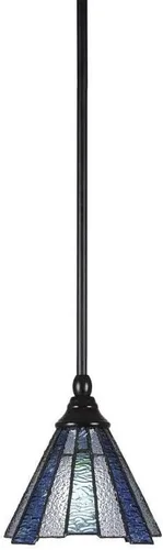 Vista 6 de Toltec Lighting Tallo Colgado Mini colgante, acabado de cobre negro, 3.5" cuadrado humo burbuja vidrio