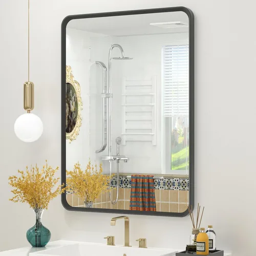 Vista 61 de OKPAL - Espejo de tocador de baño de 20x24 pulgadas con marco de metal cepillado en bronce, espejo de baño con marco de metal cepillado en bronce