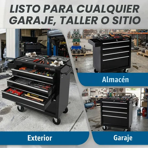 Vista 9 de Caja de herramientas con ruedas con 4 cajones, carrito de herramientas multifuncional, almacenamiento de herramientas, organizador de herramientas