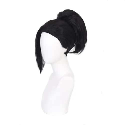 Vista 2 de Peluca de anime Cosplay Yaoyorozu Momo peluca negra rizada para My Hero Academia Cosplay Halloween Pelucas sintéticas para disfraz para mujeres