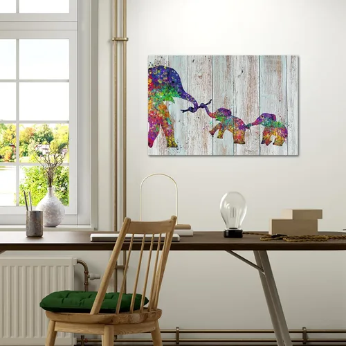 Vista 5 de Zlove Lienzo decorativo para pared, diseño de elefante colorido, imágenes divertidas de animales de bebé, 24 x 36 pulgadas