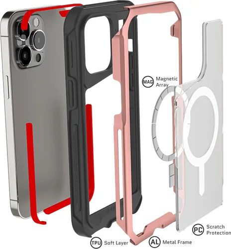Vista 6 de Ghostek ATOMIC - Funda delgada para iPhone 14 Pro Max para mujer, con anillo MagSafe, parte trasera transparente, a prueba de golpes, resistente