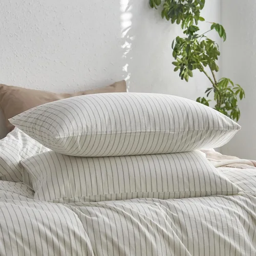 Vista 86 de MooMee Juego de 2 fundas de almohada de cuadros 100% algodón lavado con textura parecida al lino, transpirable, duradera, suave y cómoda