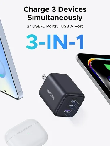 Vista 7 de UGREEN Paquete de cargador USB C de 3 puertos de 45 W y cargador USB C de 5 puertos de 45 W y cargadores de pared rápidos de múltiples puertos
