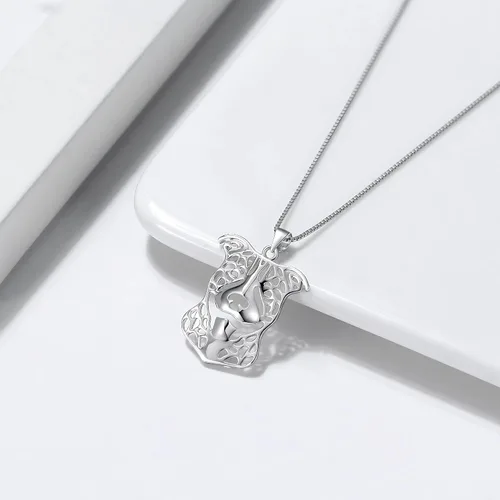Vista 2 de Pitbull - Juego de collar de plata de ley y aretes colgantes por Ginger Lyne Ears Down Puppy Dog Pet Pendant Box Chain Doggie Animal Paw Print Heart