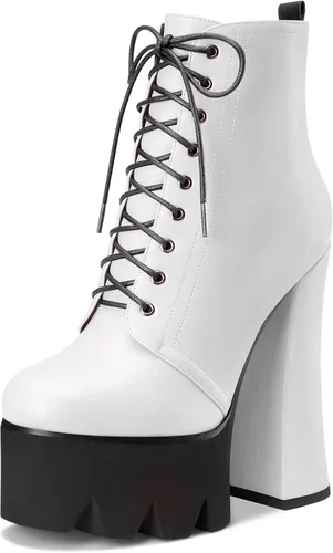 Vista 20 de HDEUOLM Botas de tobillo con tacón alto de bloque grueso para mujer, puntera redonda, botines cortos con cordones y cremallera, zapatos clásicos