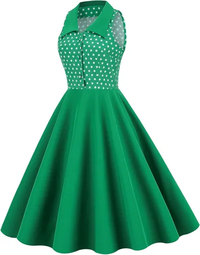 Vista 2 de Vestido de cóctel sin mangas vintage de los años 50 y 60 para mujer, vestido de fiesta de graduación con cinturón y lunares florales Audrey