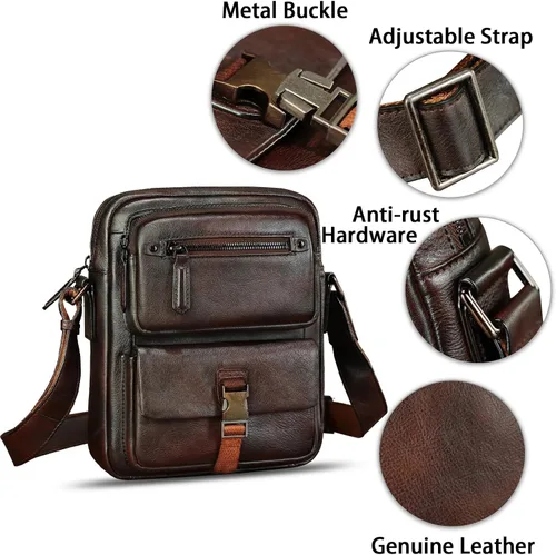 Vista 5 de IVTG Bolso de cuero genuino y bolso de mensajero para hombre, bolsos de hombro de cuero de moda, maletín cruzado con correa