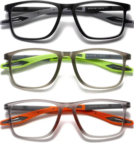 Vista 16 de Hubeye TR90 Gafas de Lectura Deportivas para Hombres y Mujeres Ultraligeras Flexibles Anti-Luz Azul（Negro+Negro+Negro+Negro+Negro，+0.0）