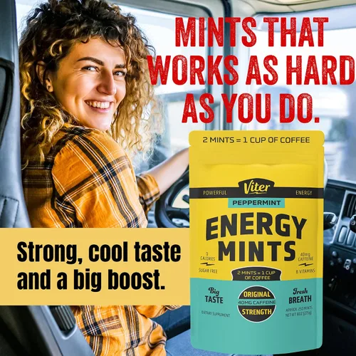 Vista 9 de Viter Energy Mentas con cafeína, 40 mg de cafeína, vitaminas B, sin azúcar. (menta, 8 onzas, bolsa a granel)