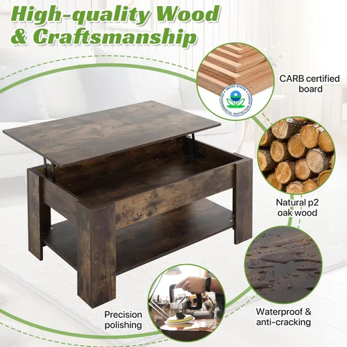 Vista 5 de Mesa de centro elevable con almacenamiento oculto, diseño moderno de elevación de 39.4 pulgadas, escritorio convertible de comedor y portátil
