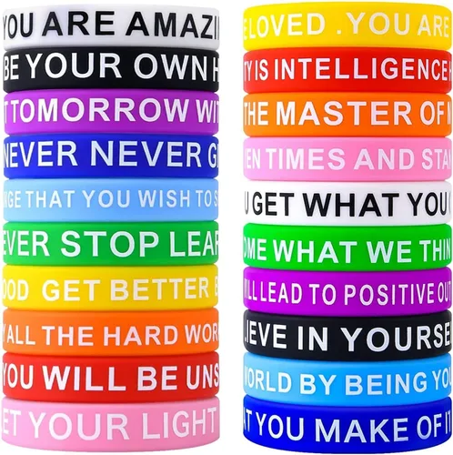 Vista 10 de Pulseras de goma con cita motivacional, pulseras de silicona inspiradoras de colores, pulseras elásticas unisex para hombres, mujeres