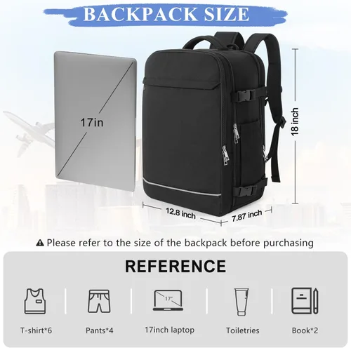 Vista 4 de Sinaliy Mochila de viaje grande para mujeres y hombres, mochila de transporte aprobada por vuelo de 40L, Negro -, Mochilas de viaje