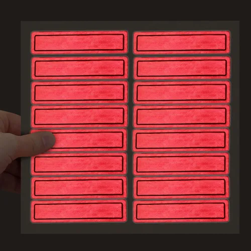 Vista 6 de MyHardHatStickers Tiras reflectantes retro duraderas para casco en color naranja fluorescente y azul - 1" x 4", paquete de 16, pegatinas para casco