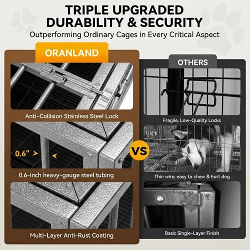 Vista 3 de Oranland Jaula de 38 Pulgadas para Perros, Resistente e Indestructible, con Ruedas, Perrera para Perros con Alta Ansiedad, Cerraduras Robustas