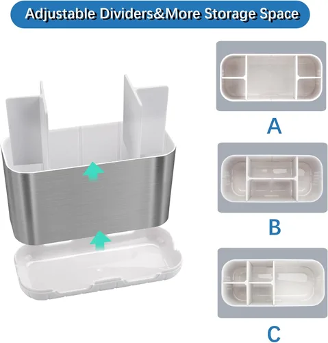 Vista 5 de Portacepillos de dientes para organizador de encimera de baño, portacepillos para cepillos de dientes eléctricos grandes desmontables
