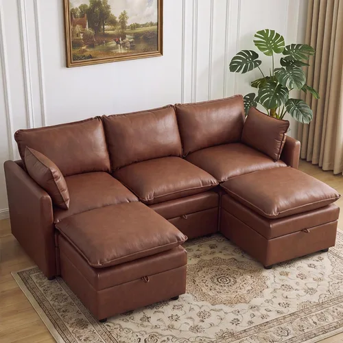Vista 102 de Otomana cuadrada grande de 27 pulgadas con almacenamiento, reposapiés tapizado moderno con patas antideslizantes para sofá, mesa de café, sala