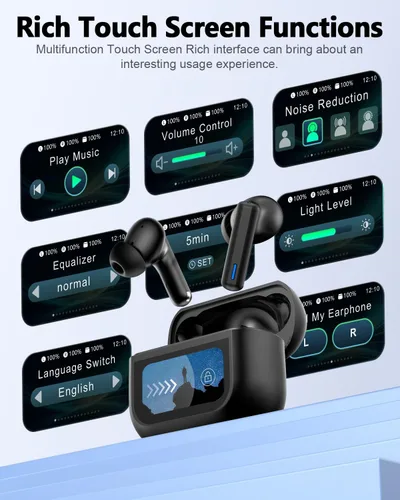 Vista 2 de Auriculares inalámbricos Bluetooth, auriculares con pantalla táctil, modo de transparencia con cancelación de ruido ANC ENC, graves profundos
