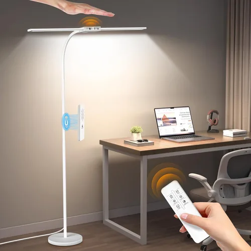 Vista 10 de Syrinx Lámpara de Pie LED, Lámparas de Pie de Doble Cabezal con Cuello de Ganso para Sala de Estar con Interruptor de Gestos y Control Remoto