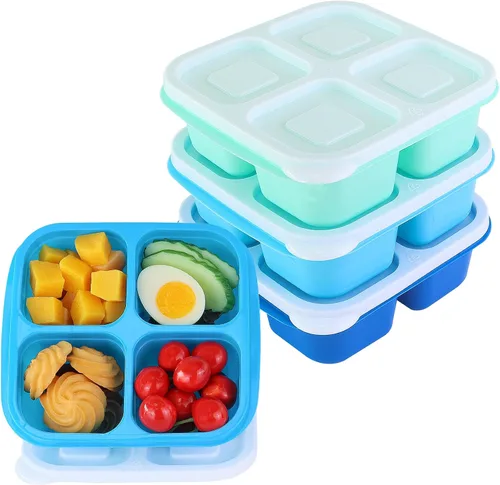 Vista 9 de Finorder Paquete de 3 recipientes de comida con 4 compartimentos para niños y adultos, contenedores reutilizables para almuerzos para escuela