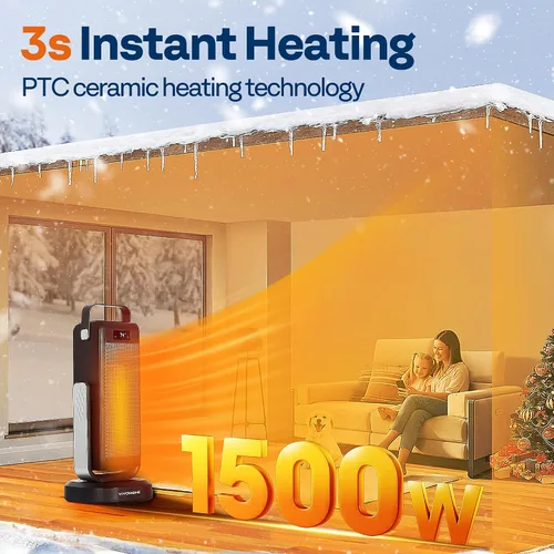 Vista 2 de VIVOHOME Calentador de espacio para uso en interiores, calentador de espacio silencioso portátil oscilante 3D para habitación grande, calentador