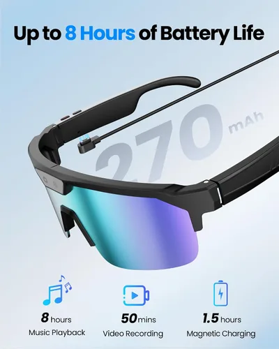 Vista 8 de Lentes inteligentes AI con cámara 4K, gafas de grabación de video con estabilización EIS y OIS, gafas de sol polarizadas, asistente de voz ChatGPT