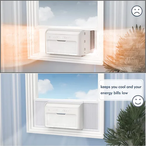Vista 5 de Flamorrow Paneles laterales de aire acondicionado de ventana con marco, se adapta a aires acondicionados de ventana de 22,000 BTU, kit de relleno