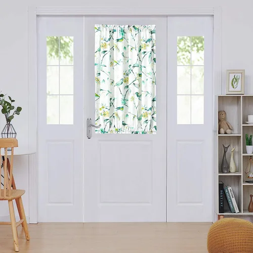 Vista 14 de VOGOL - Cortina decorativa con patrón de pájaros para puerta delantera, cortinas francesas de cocina con reducción de vista, 1 panel de lino