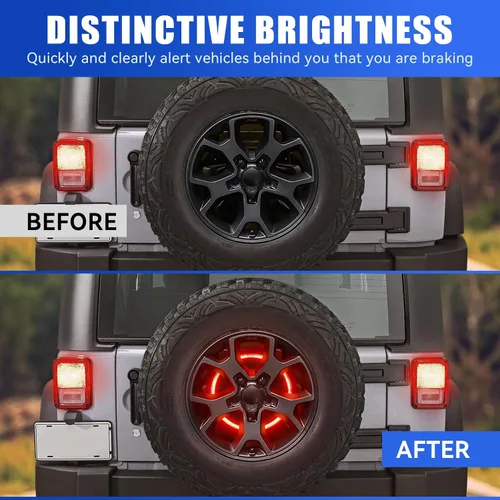 Vista 8 de SUPAREE Luz de Freno de Llanta de Repuesto Compatible con Jeep Wrangler 2007-2017 JK JKU YJ TJ, Plug and Play 4ta Tercera Luz de Freno Trasera LED