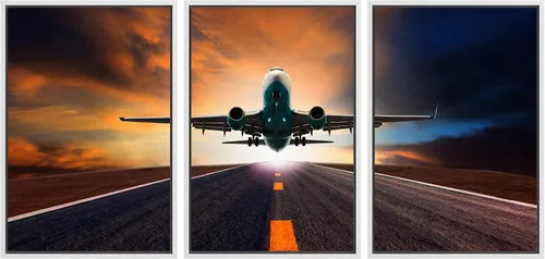 Vista 9 de wall26 Lienzo enmarcado para pared, juego de arte exótico tropical, océano, mar, avión, puesta de sol, transporte, fotografía, realismo, decorativo