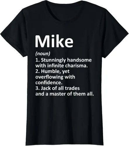 Vista 43 de MIKE Definition - Camiseta divertida para regalo de cumpleaños con nombre personalizado, Negro, S