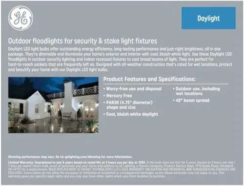 Vista 3 de GE Bombilla LED clásica EQ Par38 de 90 vatios regulable (2 unidades)