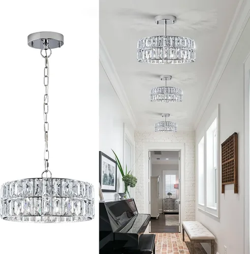 Vista 22 de CATINER Candelabros pequeños de cristal dorado, candelabro moderno de montaje semiempotrado con 4 luces de tambor de cristal, accesorio de luz