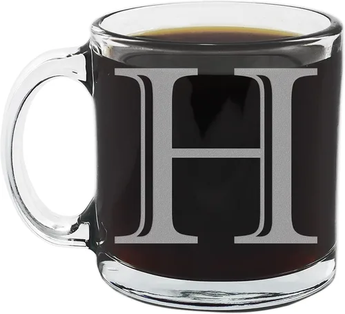 Vista 9 de Spotted Dog Company Taza de café de vidrio transparente con monograma grabado de 12 onzas (letra A), regalos de café personalizados de la A a la Z