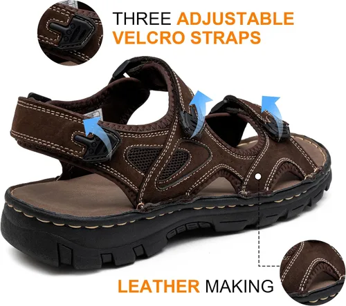 Vista 2 de Jousen Sandalias de cuero para hombre, sandalias de playa con punta abierta, para verano, senderismo, deportes al aire libre