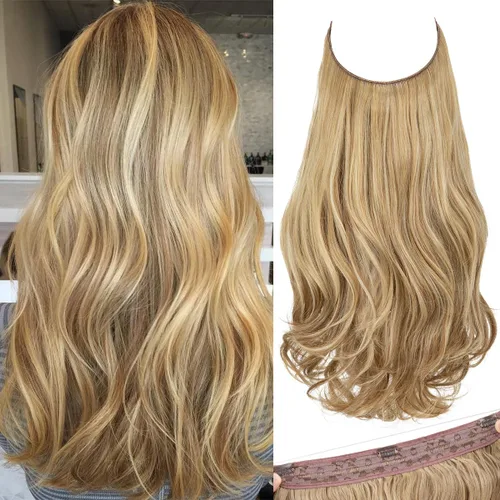 Vista 22 de SARLA Extensiones de cabello con alambre invisible con 3 clips, postizo sintético corto, ondulado, rizado, diadema ajustable transparente