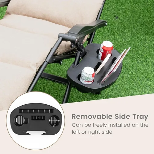 Vista 6 de Giantex Silla Zero Gravity con cojines de patio, silla reclinable plegable ajustable con almohada y soporte para tazas, sillón reclinable de césped