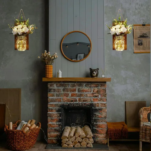 Vista 3 de Lightess Decoración de pared con tarro de masón, apliques de pared rústicos con control remoto Decoración del hogar, luces de hadas LED, luces