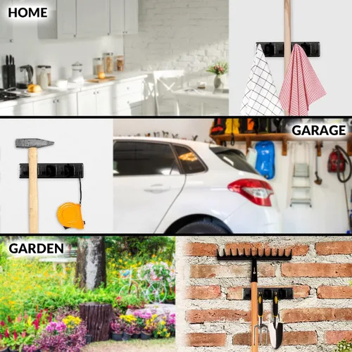 Vista 6 de Zulay Home Organizador de fregona y escoba de montaje en pared, fácil de instalar, soporte de pared para guardar suministros de limpieza