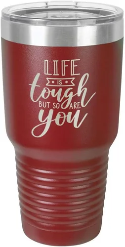 Vista 20 de Life is Tough but So are you - Vaso negro de 30 oz con paja y tapa superior deslizante Taza de viaje de acero inoxidable Compare con Yeti Rambler
