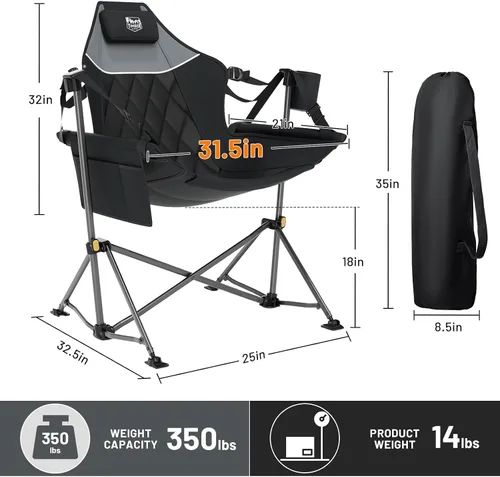 Vista 2 de TIMBER RIDGE Silla de camping hamaca, sillas de campamento oscilantes