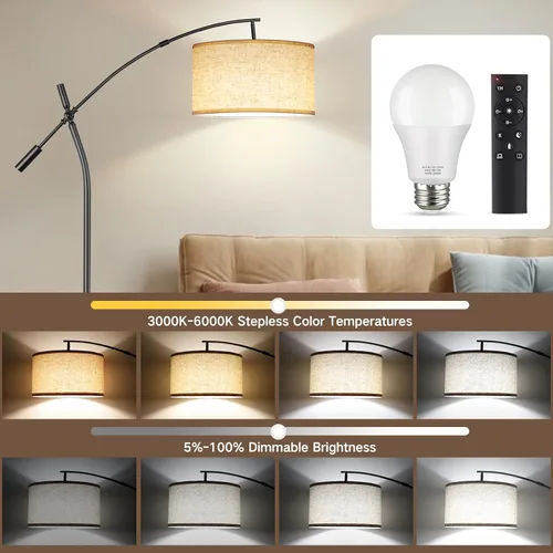 Vista 2 de OUTON Bombilla LED A19 con control remoto, bombilla LED eficiente de 9 W (equivalente a 60 vatios), 810 LM, regulable, 3000K-6000K, base E26